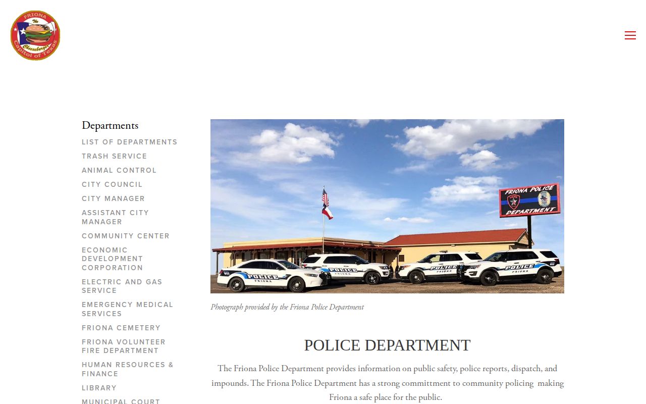 Friona Police Department contact view for city arrest-record release questions