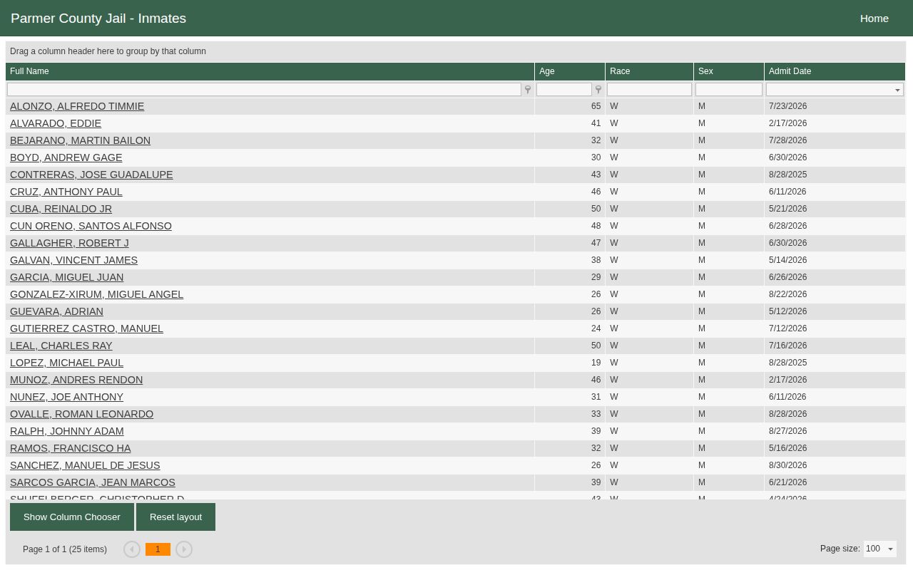 Parmer County Jail current custody roster interface